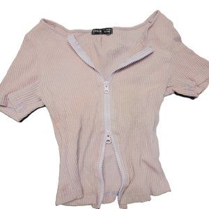 SHEIN Short sleeve tight TOP with zip - light lila purple